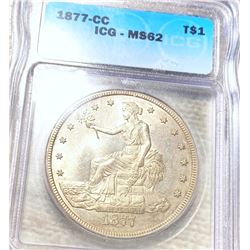 1877-CC Silver Trade Dollar ICG - MS62