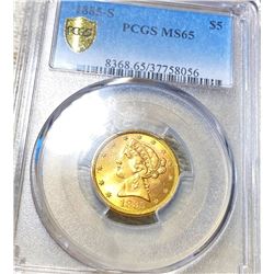 1885-S $5 Gold Half Eagle PCGS - MS65