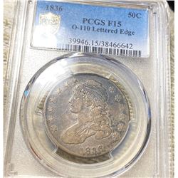 1836 Capped Half Dollar PCGS - F15 O-110 LTRD EDGE