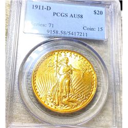 1911-D $20 Gold Double Eagle PCGS - AU58