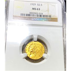 1929 $2.50 Gold Quarter Eagle NGC - MS63