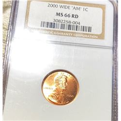 2000 Wide "AM" Lincoln Penny NGC - MS 66 RD