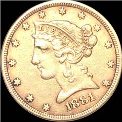 1881 $5 Gold Half Eagle NEARLY UNCIRCULATED