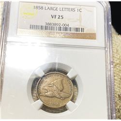 1858 "LRG LETTERS" Flying Eagle Cent NGC - VF25