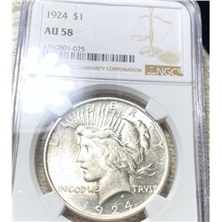 1924 Silver Peace Dollar NGC - AU58
