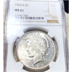1923-S Silver Peace Dollar NGC - MS61