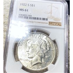 1922-S Silver Peace Dollar NGC - MS61