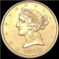 1843 $5 Gold Half Eagle UNCIRCULATED