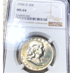 1958-D Franklin Half Dollar NGC - MS64