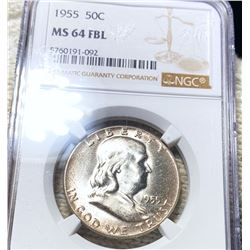 1955 Franklin Half Dollar NGC - MS 64 FBL