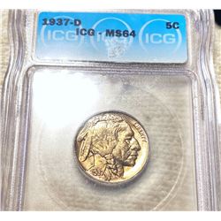 1937-D Buffalo Head Nickel ICG - MS64