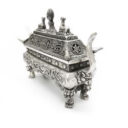 2 Piece Tibetan Silver Dragon & Foo Dog Incense Burner
