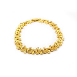 Heart Leaf Link Chain Bracelet Solid 14K Gold Plated