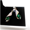 Image 3 : Ladies Gold Tone Long Eardrop Crystal Cubic Zircon Emerald Stud Earrings