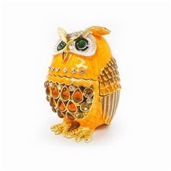 Faberge Owl Bejeweled Crystal Rhinestone Trinket Box Egg