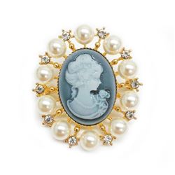 Grey And Gold Pearl Cameo Broach With Silhouette Of A Beauty