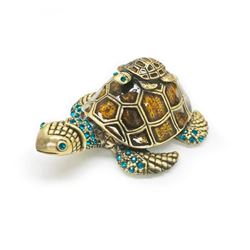 Enameled & Bejeweled Mother & Baby Sea Turtle Ring Box