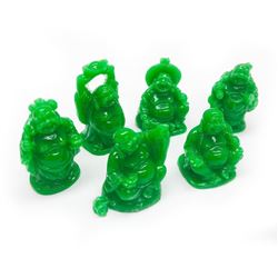Set of 6 Green Resting Buddha Figures