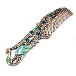 Tibetan Silver & Enameled Peacock Asian Comb