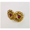 Image 1 : Ladies Hand Embroidered Floral Earrings Mounted In An 18K Gold Plated Encasement