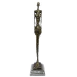 Standing Tall Girl Gia Stick Figurine Bronze Sculpture Marble Base Statue Decor