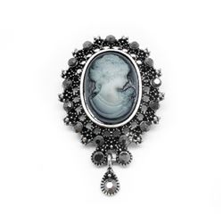 Elegant Silhouetted Gray Semi Precious Cameo Brooch