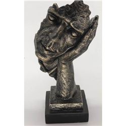 Surreal Floating Mask Resting Thinking Thinker Cold Cast Metallic Resin Sculpture 13.5" x 6"