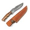 Image 1 : Full Tang Wood Handled Riveted Damascus Hunting Knife With Stitched Leather Sheath