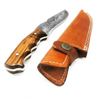 Image 2 : Full Tang Wood Handled Riveted Damascus Hunting Knife With Stitched Leather Sheath