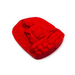 Asian Natural Red Cinnabar Resting Buddha Medallion