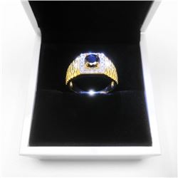 Size 10 Mark S925 Gold Plated Black Stone Mens Ring With LED Ring Box
