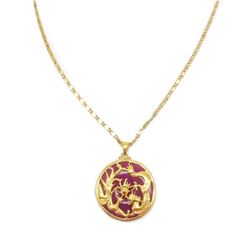 Chinese Purple Jade Dragon And The Phoenix Pendant Paired With 18KGP Marked Necklace