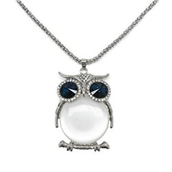 Perching White & Blue Semi Precious Stone Owl Pendant On 18K Gold Plated Chain