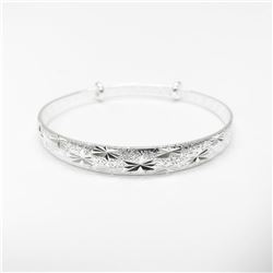 Asian Tibetan Silver Clover Bangle