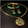 Image 1 : Green Jade Dragon Phoenix Necklace Earrings & Bracelet Set