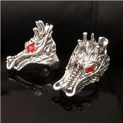 2 Exquisite Chinese Miao Silver Dragon Head Rings