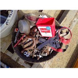 BUCKET OF MISC. CLEVICES, BOLTS, MISC. PARTS
