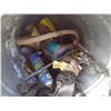 Image 3 : GALVANIZED GARBAGE BIN W/ SHOVEL HANDLES, SEATBELTS, PIPE/TUBING