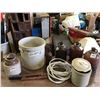 Image 1 : MEDALTA POT+4 VINTAGE BOTTLES+2 SMALLER CLAY LIKE POTS W/LIDS+ROPE AND NICK NACKS