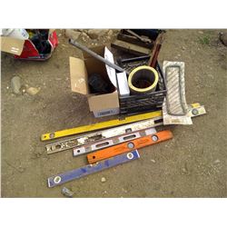 LOT OF LEVELS, HAMMERS, AND CROWBARS