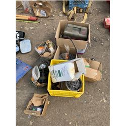 LOT OF NAILS, HOOKS, ELECTRIC MOTOR, AND BOOSTER PACK