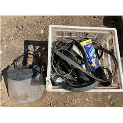 CRATE OF AUTOMOTIVE BELTS AND FACE SHIELD