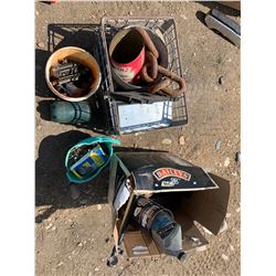 LOT OF MISC. NAILS, BLOW TORCH, AND BUCKETS