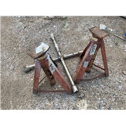 2 JACK STANDS AND CAR WRENCH