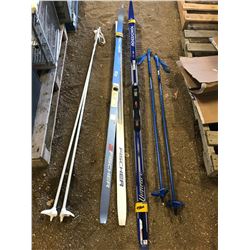 2 SETS OF SKIS FISCHER WAX BASE/ROSSIGNOL+2 SETS SKI POLES