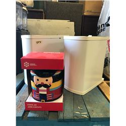TWO GARBAGE CANS+CHRISTMAS COOKIE JAR
