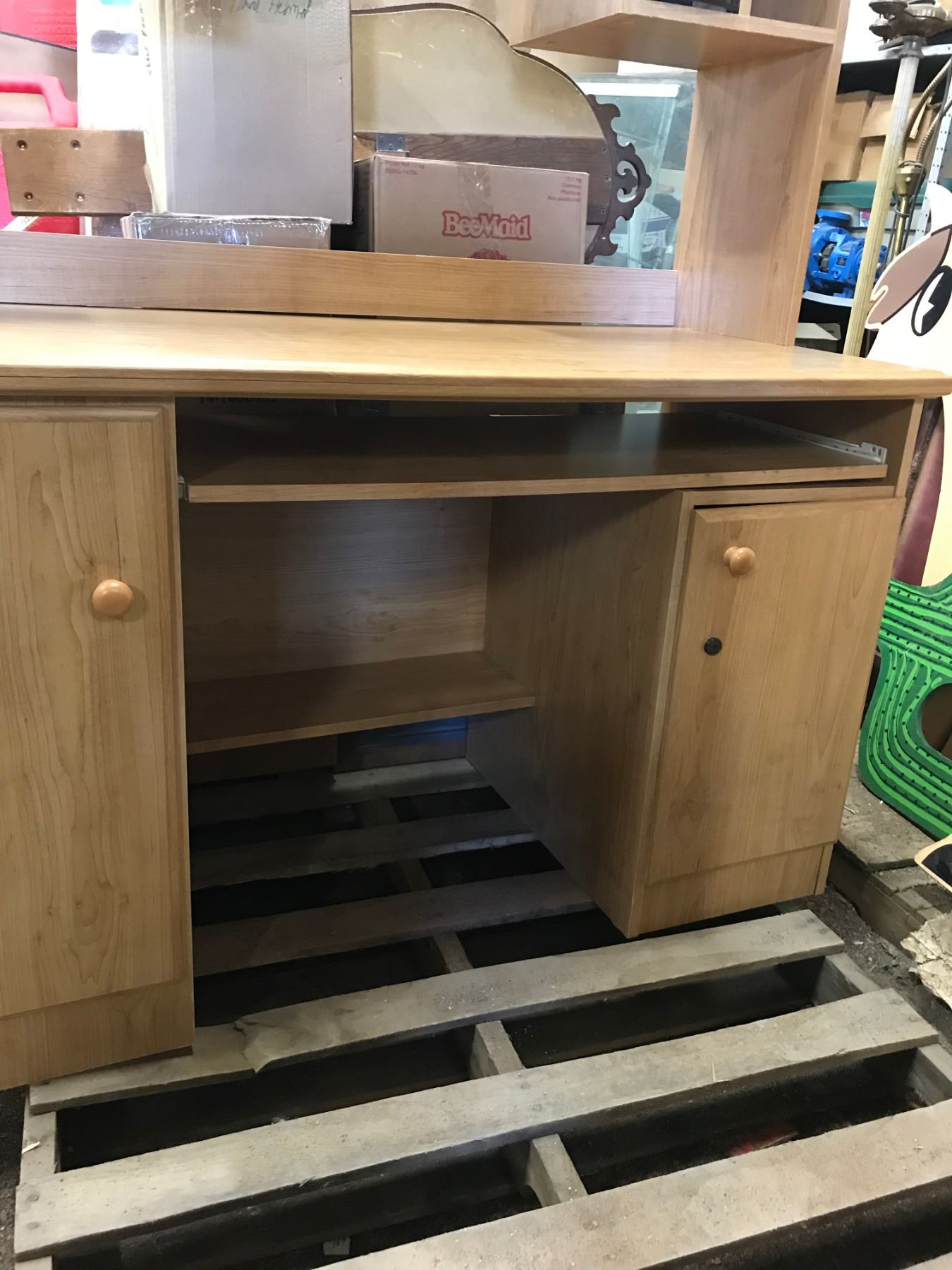 LIGHT BROWN STACKABLE DESK LOTS OF STORAGE
