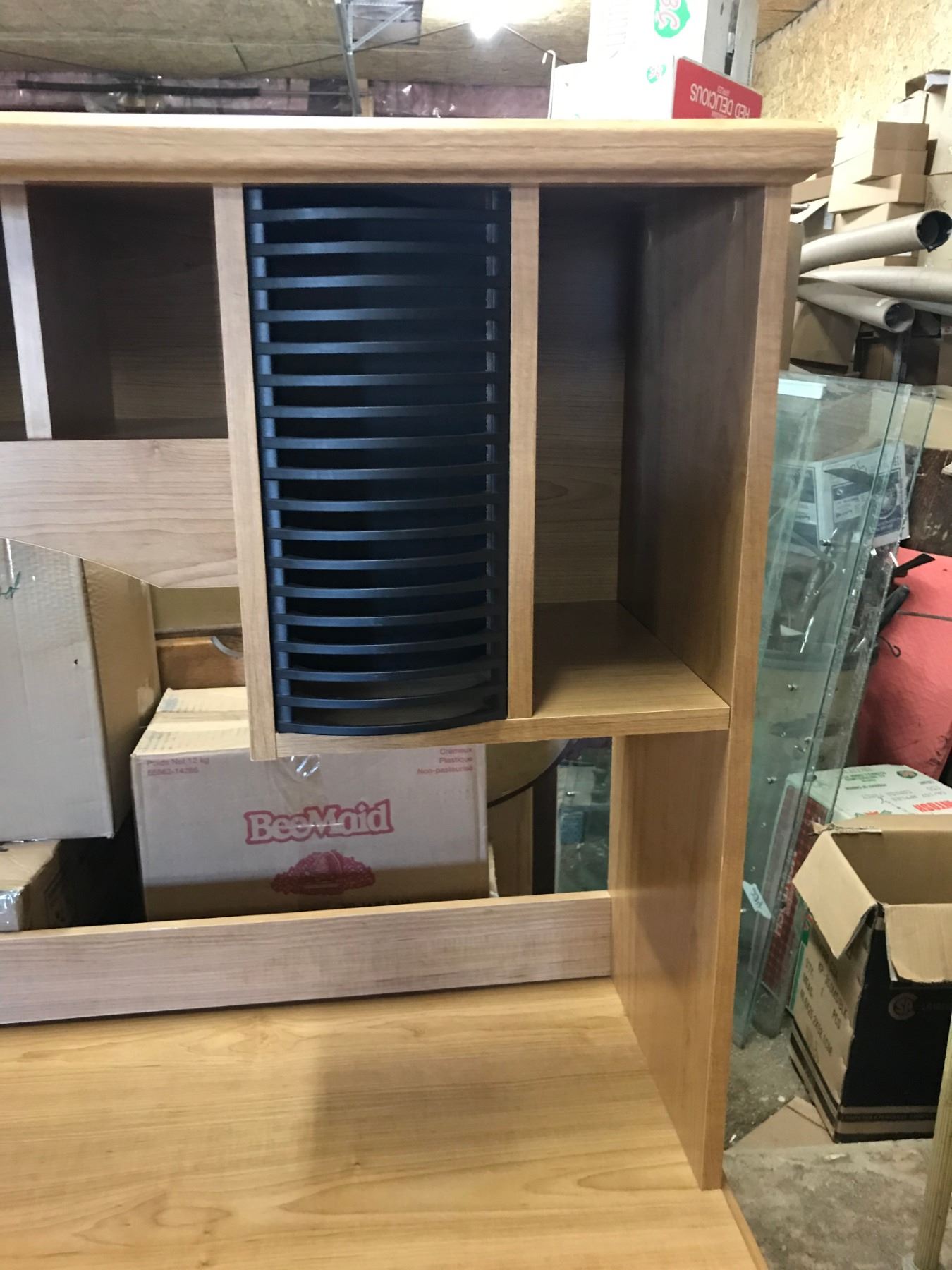 LIGHT BROWN STACKABLE DESK LOTS OF STORAGE