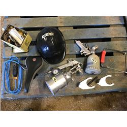 TWO PAINT GUNS+HELMET+TOOLS+SOMER SEWING ITEMS