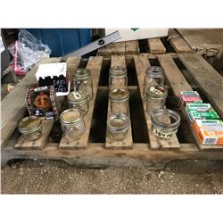 MASON JARS 10 PIECES+3 BOXES OF LIDS+PUZZEL GLOBE+X-MAS ITEMS